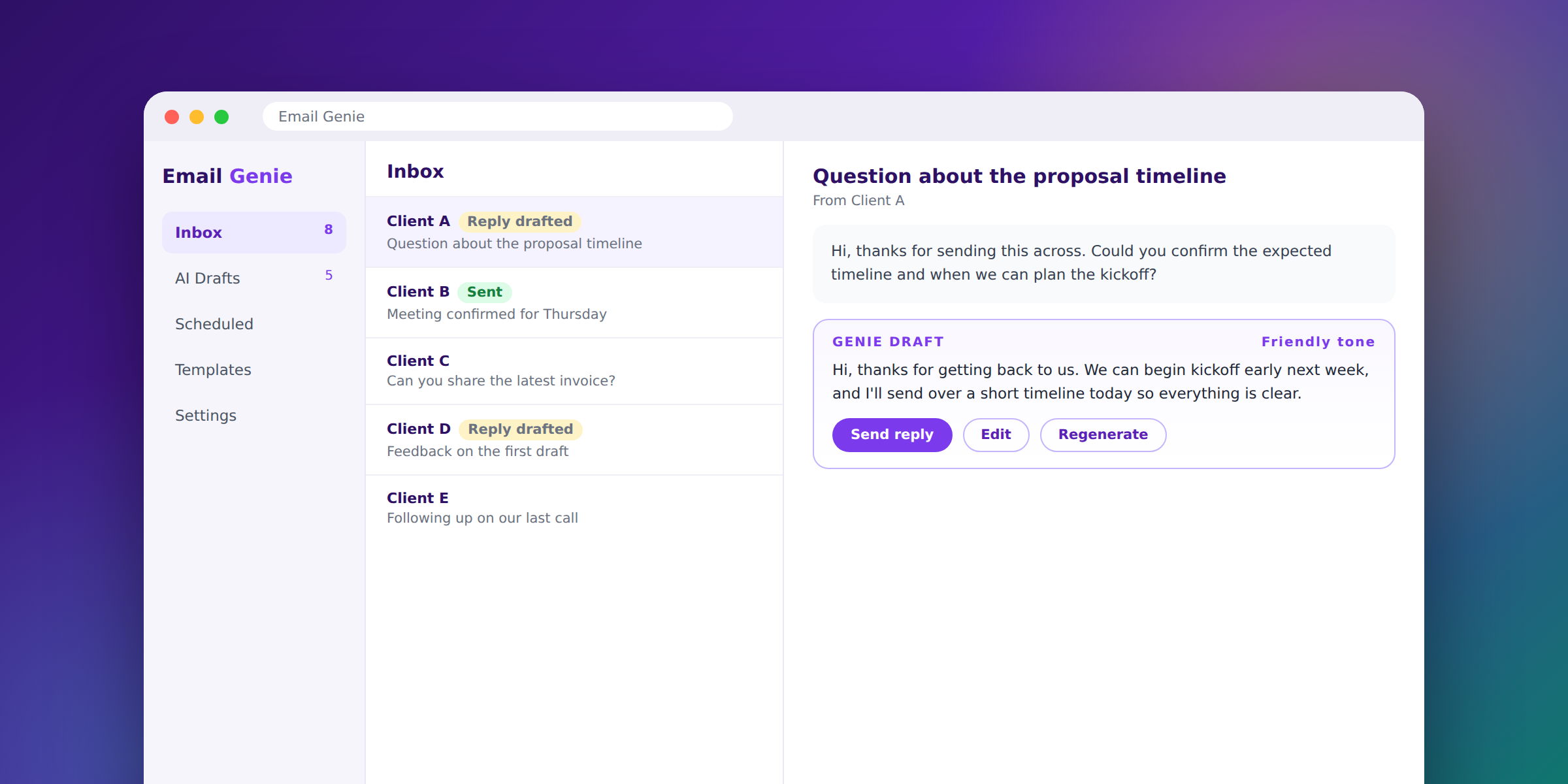 Email Genie, email productivity app preview