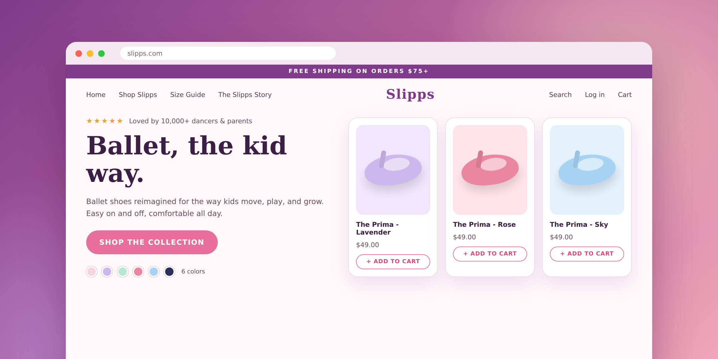 Slipps, kids ballet e-commerce preview